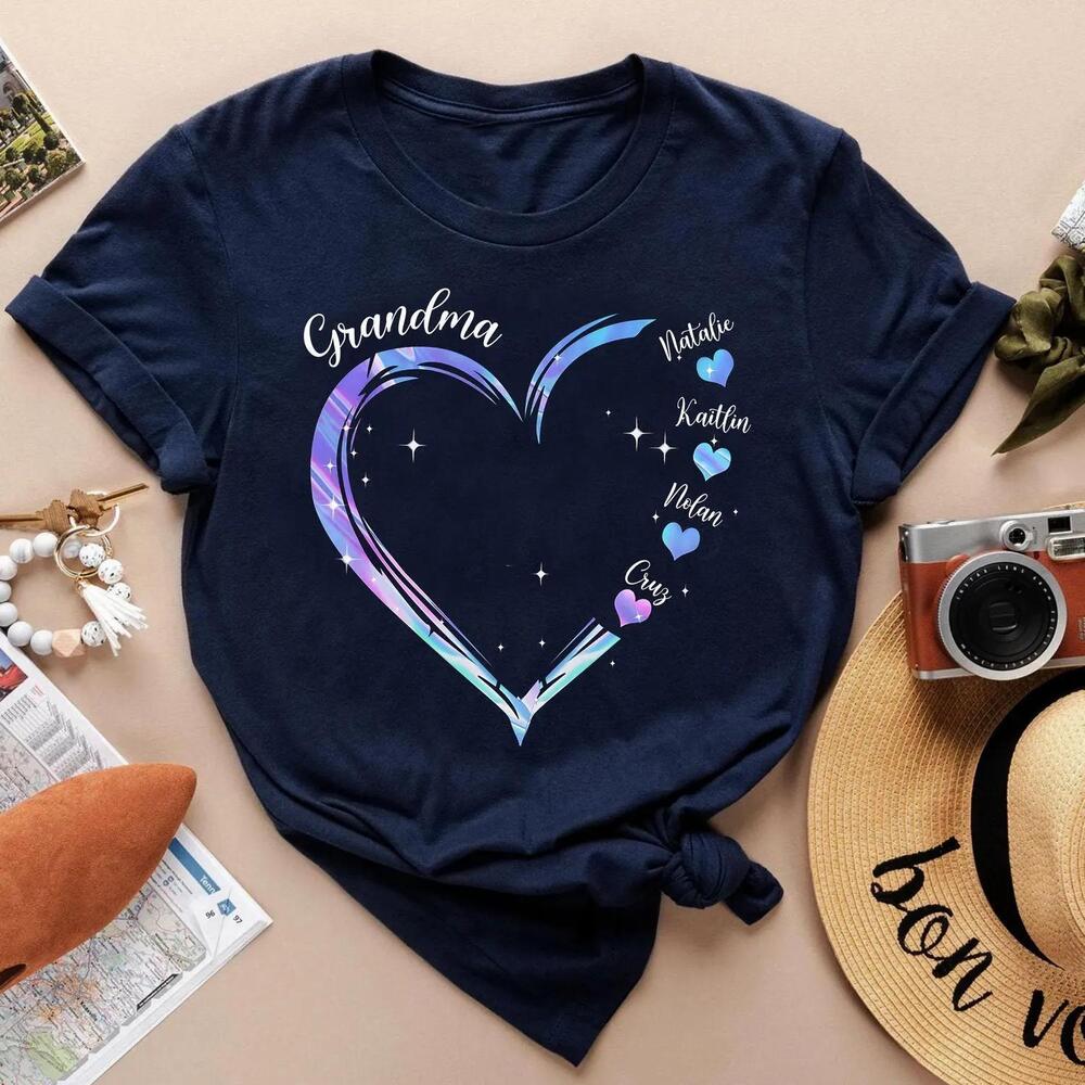 Personalized Grandma With Grandkids Names Hearts Shirt